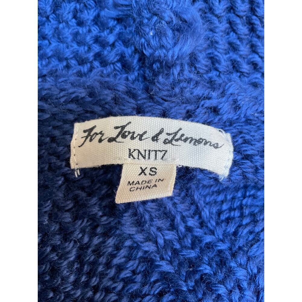 For Love & Lemons Hooded Sweater Dress Womens XS Blue Cobalt Cable Knit Mini - Picture 3 of 4